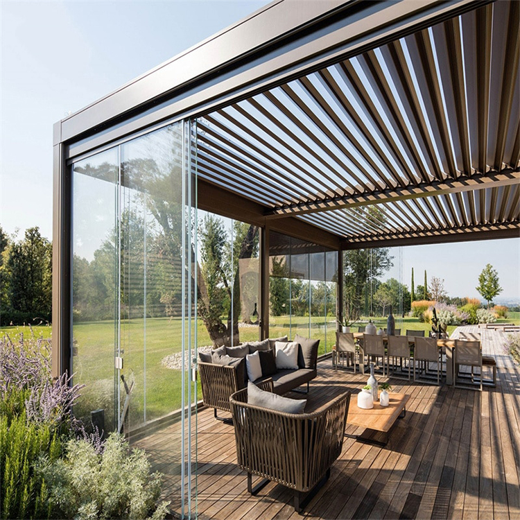 Maplemiles防水凉棚生物气候凉亭电动自动百叶窗户外铝凉棚