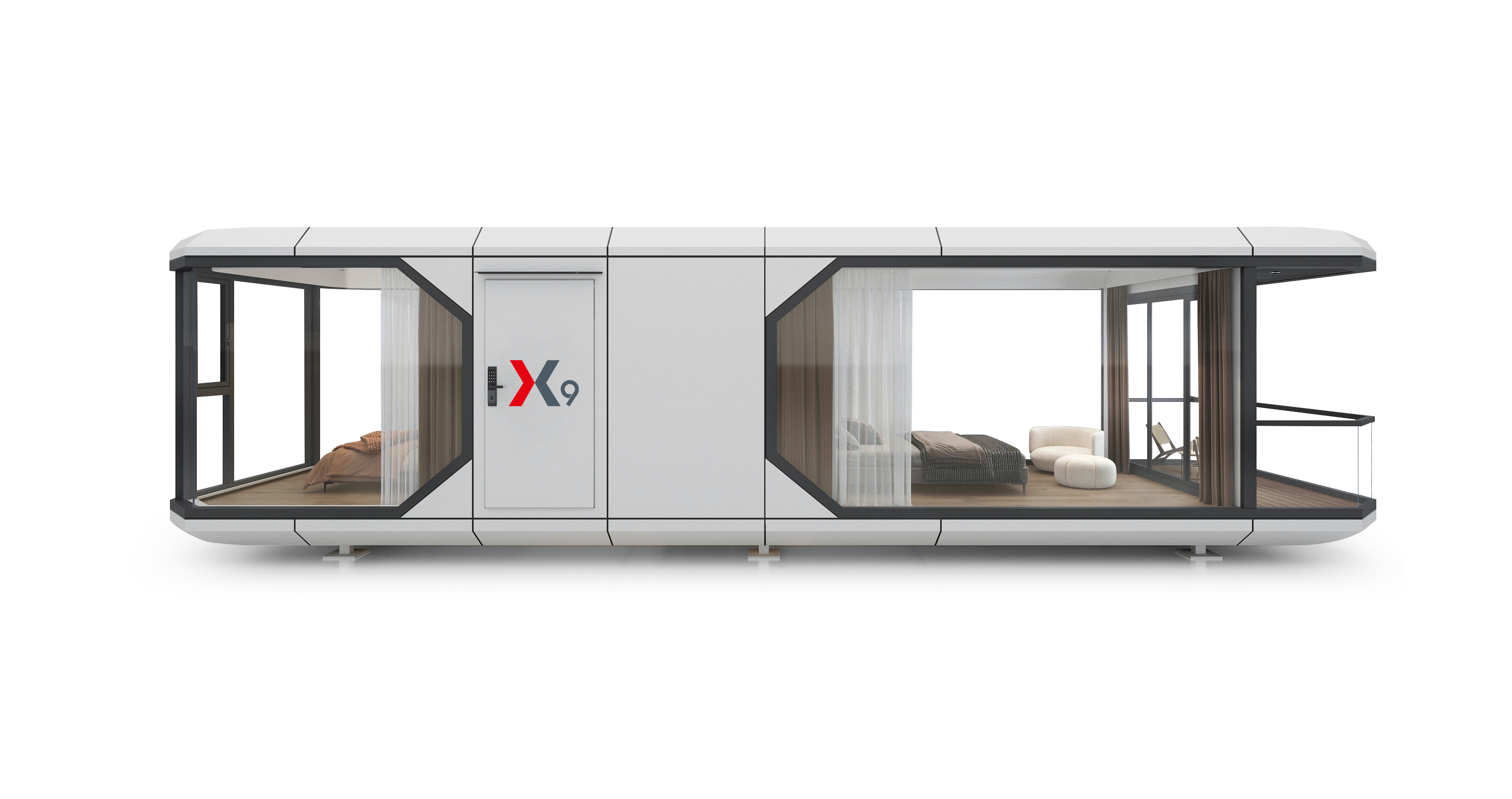 X9 太空舱 38㎡4-6 人双卧全景旅居舱 带拓展阳台高端移动别墅